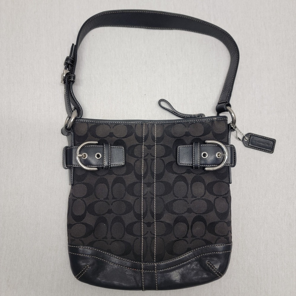Coach Soho Signature Shoulder Bag 3577 Black Jacquard Leather Buckle Y2K 2005